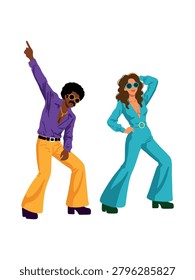 vibrant dance duo showcasing disco fashion