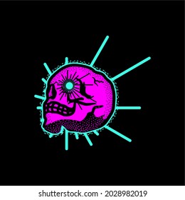 Vibrant, Dark, Aesthetic, Gothic, Skull Explotion Logo Tattoo Style Vector T-shirt Illustration