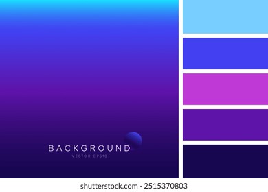 Vibrant dark purple and blue color gradient background vector design with palette
