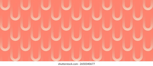 Vibrant dash pattern grainy textured vector abstract coral shades stylish background. Panoramic abstraction with retro geometric structure, clean lines and bold design for decorative compositions