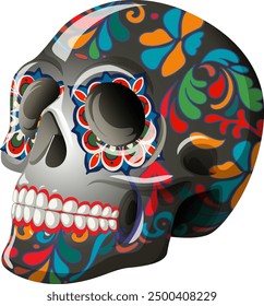 Vibrant decorated skull with floral patterns