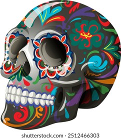 Vibrant decorated skull with floral patterns