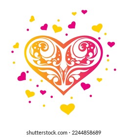 Vibrant Decorative Heart  with Gradient Colors Floral Swirls Patterns and Scatter Loves