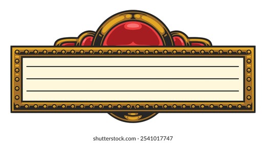 A vibrant decorative label features a red circular centerpiece surrounded by intricate gold detailing. The label has blank lines for customized text and design elements.