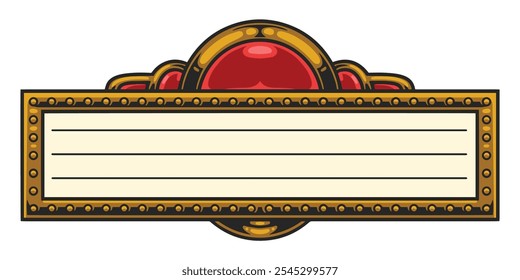 Una etiqueta decorativa vibrante presenta una pieza central circular roja rodeada de intrincados detalles dorados. La etiqueta tiene líneas en blanco para texto y Elementos de diseño personalizados.