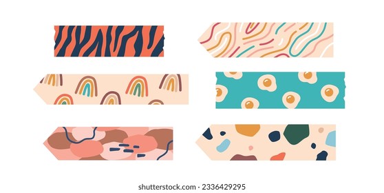 Vibrant Decorative Tape Set With A Variety Of Colors And Patterns Such As Tiger Skin, Rainbow, Fried Eggs