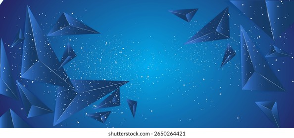 Fundo abstrato azul profundo vibrante com interseção de formas triangulares escuras e manchas de luz, composição geométrica dinâmica com profundidade e gradiente para uso digital e tecnológico