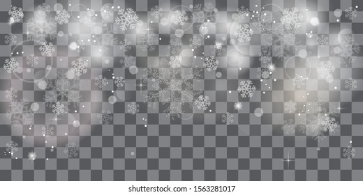 Fondo vibrante desenfocado. Bokeh brillante con copos de nieve. Fondo de Navidad con copos de nieve y luces de Navidad