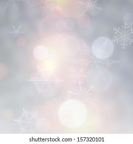 Vibrant defocused background. Bright bokeh with snowflakes. Vector illustration. 