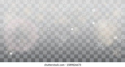 Vibrant defocused background. Bright bokeh with snowflakes. Christmas background with snowflakes and Christmas lights