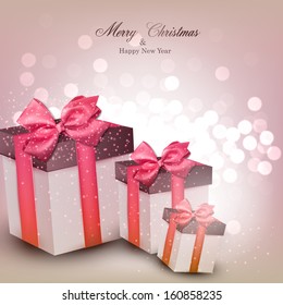 Vibrant defocused background. Bright bokeh with gift boxes. Vector illustration.  