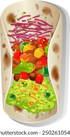 A vibrant, delicious Mexican burrito vector illustration