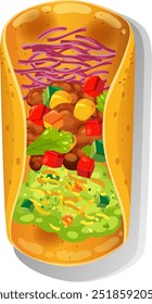 A vibrant, delicious Mexican burrito vector
