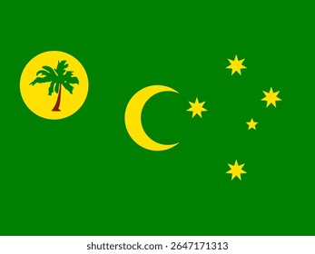 A vibrant depiction of the Cocos (Keeling) Islands flag, showcasing its distinctive green field with a crescent moon and stars, rendered in a clean, scalable vector format for versatile use.