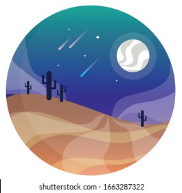Vibrant Desert Night Landscape Vector Template