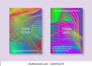 Vibrant design for cover templates with multicolor dots and lines array. Trendy brochures or packaging backgrounds.