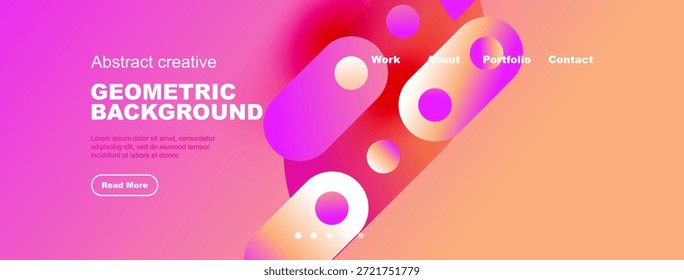 Das lebendige Design umfasst geometrische Formen, Farbverläufe und Textelemente. Moderne Ästhetik geeignet für Website-Header oder Banner.