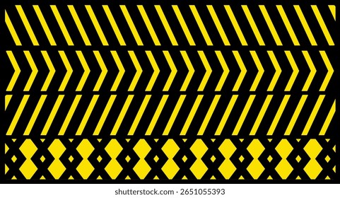 A vibrant design featuring alternating yellow, black chevron stripes with diamond-shaped patterns, creating a modern, visually striking appearance perfect for diverse creative, decorative projects