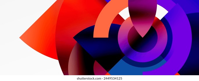 Un diseño vibrante con círculos y triángulos en magenta y azul eléctrico sobre un fondo blanco, creando un patrón dinámico que recuerda a un sistema de ruedas automotrices, en una vista de primer plano