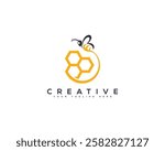 Vibrant Design Featuring Honeycomb Patterns and Bee, Perfect Logo for Brands Focused on Honey Bee and Bee Hive. Honey Bee Creative Brand Identity Logo Design.