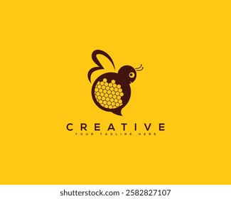 Vibrant Design Featuring Honeycomb Patterns and Bee, Perfect Logo for Brands Focused on Honey Bee and Bee Hive. Honey Bee Creative Brand Identity Logo Design.