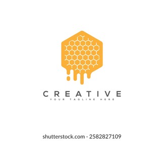 Vibrant Design Featuring Honeycomb Patterns and Bee, Perfect Logo for Brands Focused on Honey Bee and Bee Hive. Honey Bee Creative Brand Identity Logo Design.