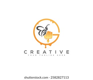 Vibrant Design Featuring Honeycomb Patterns and Bee, Perfect Logo for Brands Focused on Honey Bee and Bee Hive. Honey Bee Creative Brand Identity Logo Design.