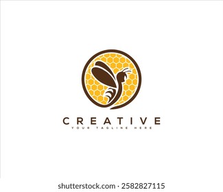 Vibrant Design Featuring Honeycomb Patterns and Bee, Perfect Logo for Brands Focused on Honey Bee and Bee Hive. Honey Bee Creative Brand Identity Logo Design.