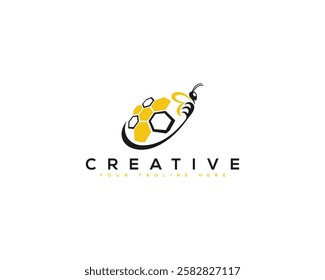 Vibrant Design Featuring Honeycomb Patterns and Bee, Perfect Logo for Brands Focused on Honey Bee and Bee Hive. Honey Bee Creative Brand Identity Logo Design.