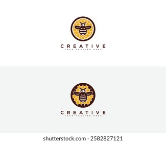 Vibrant Design Featuring Honeycomb Patterns and Bee, Perfect Logo for Brands Focused on Honey Bee and Bee Hive. Honey Bee Creative Brand Identity Logo Design.