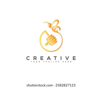 Vibrant Design Featuring Honeycomb Patterns and Bee, Perfect Logo for Brands Focused on Honey Bee and Bee Hive. Honey Bee Creative Brand Identity Logo Design.