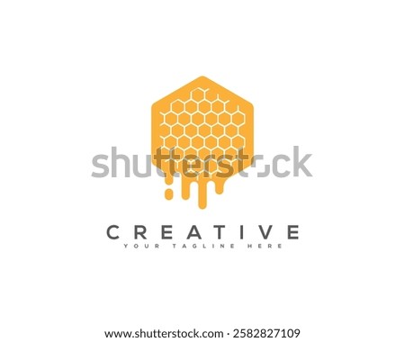 Vibrant Design Featuring Honeycomb Patterns and Bee, Perfect Logo for Brands Focused on Honey Bee and Bee Hive. Honey Bee Creative Brand Identity Logo Design.