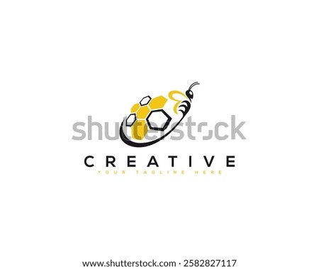 Vibrant Design Featuring Honeycomb Patterns and Bee, Perfect Logo for Brands Focused on Honey Bee and Bee Hive. Honey Bee Creative Brand Identity Logo Design.