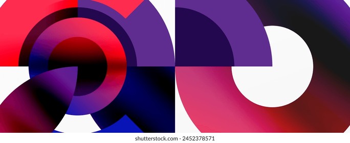 Un diseño vibrante con un círculo rojo, púrpura y azul sobre un fondo blanco. El colorido y los motivos crean un aspecto artístico con una mezcla de tonos magenta y azul eléctrico