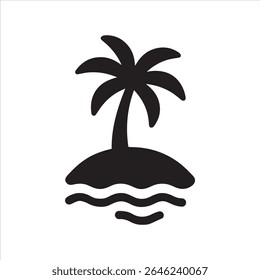 Um design vibrante com uma ilha tropical com uma palmeira proeminente. 