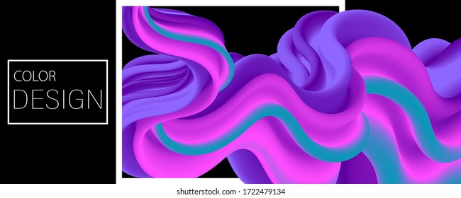 Vibrant Design. Liquid Color. Fluid Background. Colorful Futuristic Poster. Abstract Flow. Vibrant Color. Trendy Poster. Colorful Gradient. Ink Liquid. 3d Wave. Fluid Colors. Flow Wave.