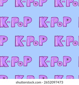 Um design vibrante exibe letras K-Pop arrojadas em tons de rosa contra um pano de fundo azul suave. Este padrão reflete o espírito vivo da cultura da música moderna e a identidade da juventude.