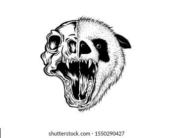 Vibrant designs for t-shirts and brand logos. panda roars, the head of a wild, wild panda is opening its mouth, fangs and sharp panda teeth. Strong logo for a versatile design.