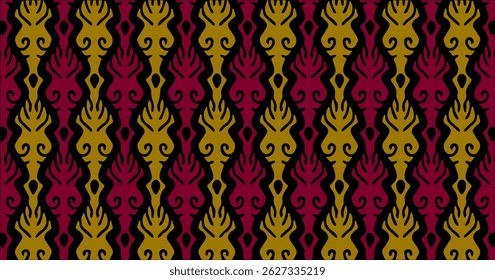 A vibrant and detailed ethnic motif pattern with bold red, yellow, and black colors. This vector design blends cultural elegance with striking contrast, perfect for textiles and heritage branding.