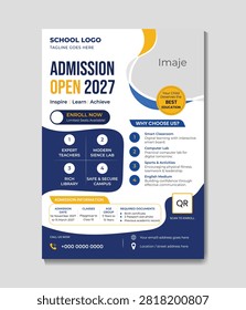 A vibrant and detailed flyer design promoting admission to an educational institution, featuring colorful graphics and clear text.