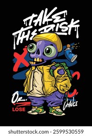 A vibrant and detailed graffiti-style illustration featuring a cool street art character wearing a snapback, hoodie, and sunglasses. The bold colors and urban aesthetic make this vector artwork
