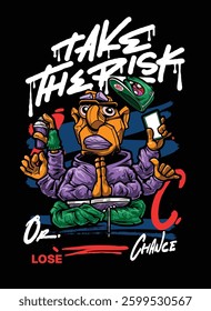 A vibrant and detailed graffiti-style illustration featuring a cool street art character wearing a snapback, hoodie, and sunglasses. The bold colors and urban aesthetic make this vector artwork