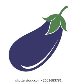 Uma ilustração vibrante e detalhada de uma berinjela fresca, mostrando sua pele roxa profunda e tronco verde. Este design é perfeito para temas culinários, alimentação saudável ou marca de produtos orgânicos.