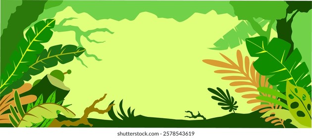 A vibrant and detailed vector background featuring various elements of nature, including lush leaves and grass. This design is ideal for eco-friendly projects, natural-themed designs.