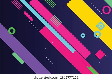 Vibrant diagonal geometric shapes on dark gradient background, with neon colors, abstract cyan