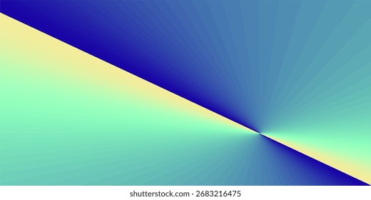A vibrant diagonal gradient transitions from cool blues to soft greens with a central point of intense light.