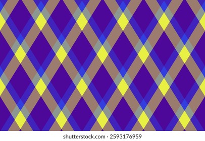 Vibrant diagonal plaid pattern in bold purple, yellow, and brown hues.  Perfect for textiles, website backgrounds, or modern design projects.