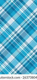 Vibrant diagonal plaid pattern in cool blues and whites.  Perfect for textile design, website backgrounds, or any project needing a fresh, modern aesthetic.