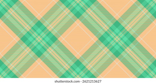 Lebendige diagonale karierte Muster in Pastellpfirsich und Minzgrün.  Perfekt für Textildesign, Mode, Websites und Markenprojekte.