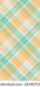 Vibrant diagonal plaid pattern in pastel orange and teal.  Perfect for textile design, website backgrounds, or crafting projects. This cheerful, seamless texture evokes feelings of spring and summer.